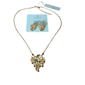 LOUIS COMFORT TIFFANY INSPIRED Purple GOLD TONE Leaves Necklace Earrings Set NWT